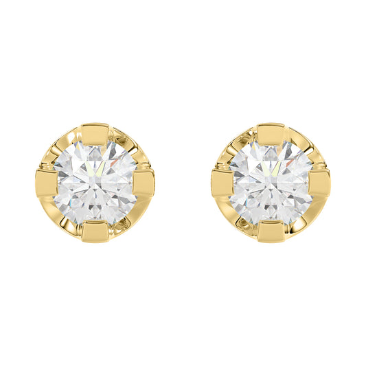 Elegant 14K Yellow Gold Diamond Solitaire Earrings 0.15CT Round Diamond Jewelry For Women