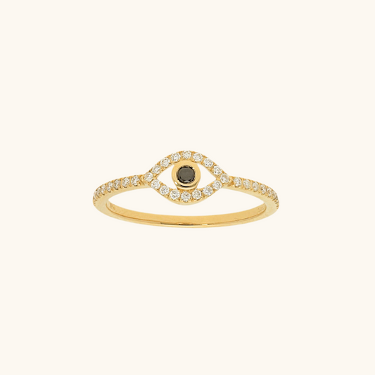 Diamond Pave Evil Eye Ring with Black Diamond