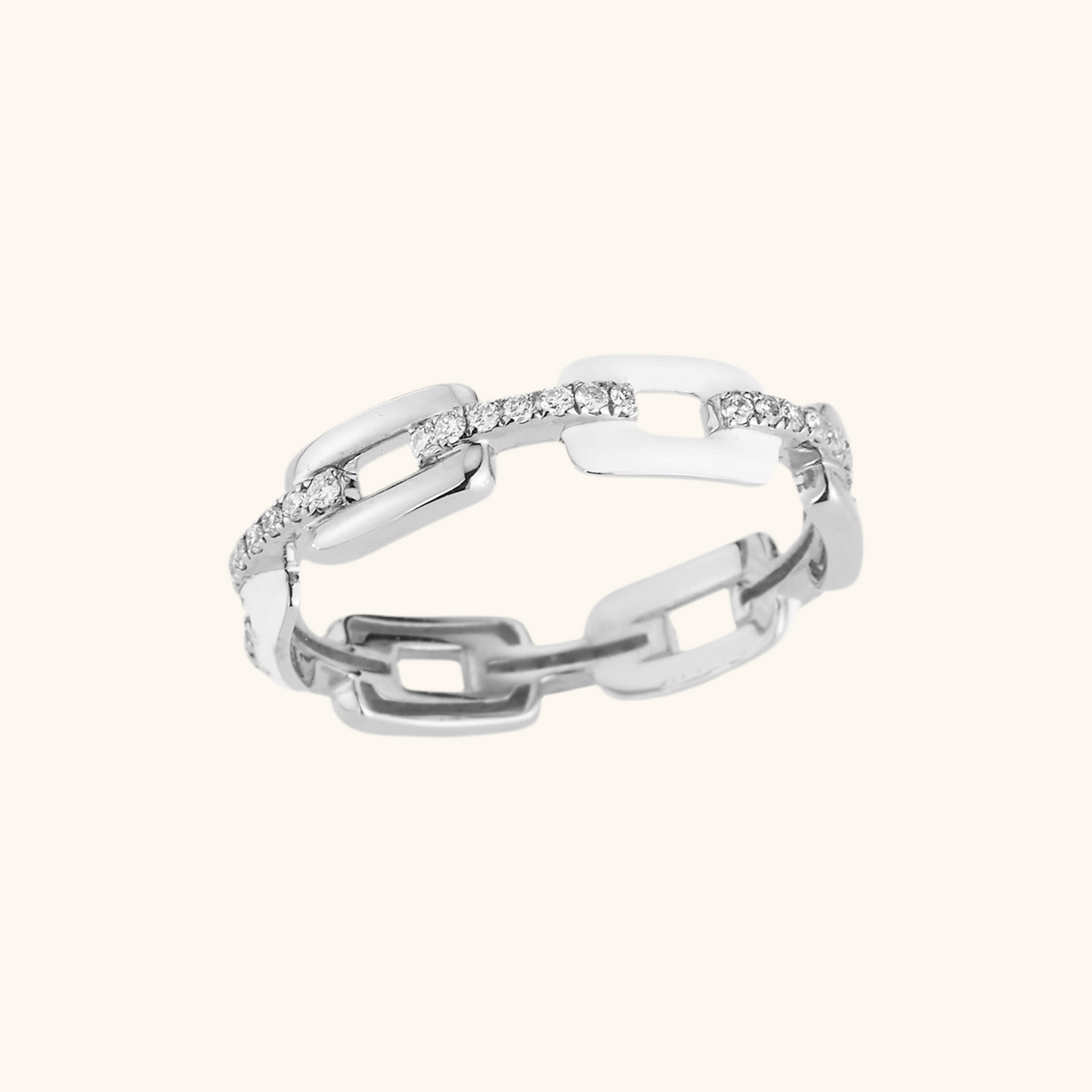White Gold Alternating Diamond Link Ring 14K