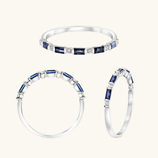 White Gold Sapphire & Diamond Ring 14K