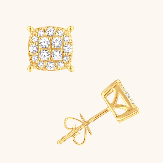 Yellow Gold Diamond Cushion Earrings 14K