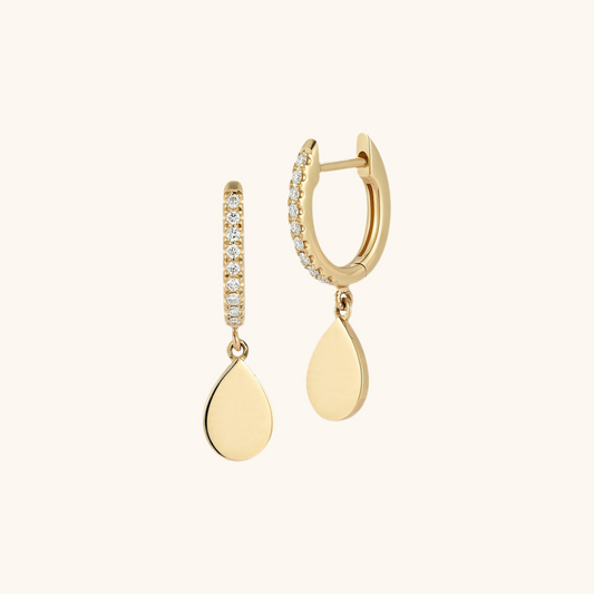 Diamond Huggie Earrings with Pear Drop