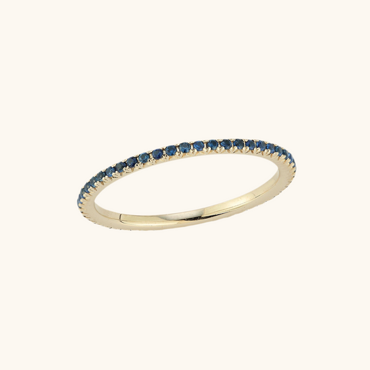 Yellow Gold Blue Sapphire Eternity Ring 14K
