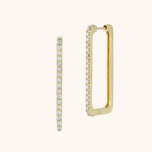 Rectangular Shape Diamond Huggie Earrings