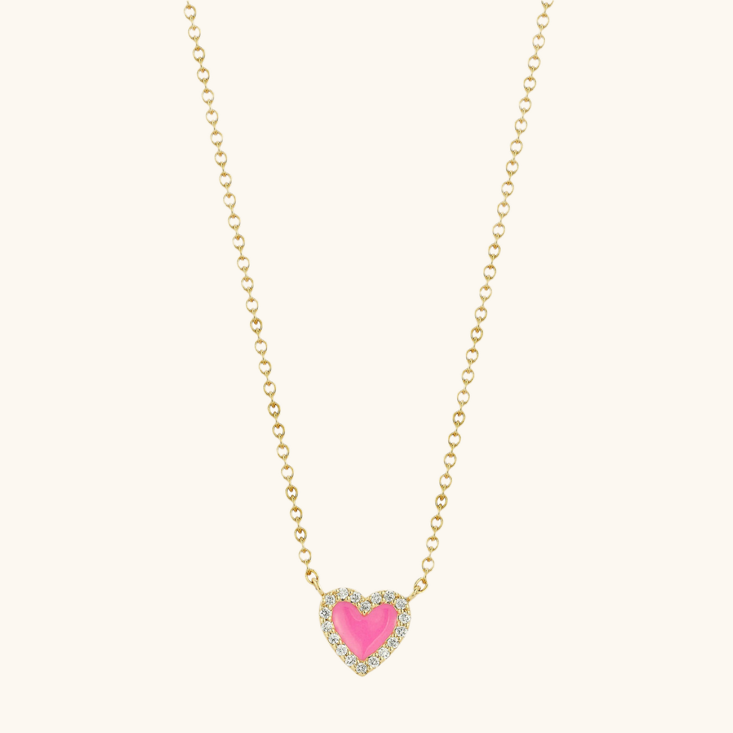 Pink Enamel Heart with Diamond Border Necklace