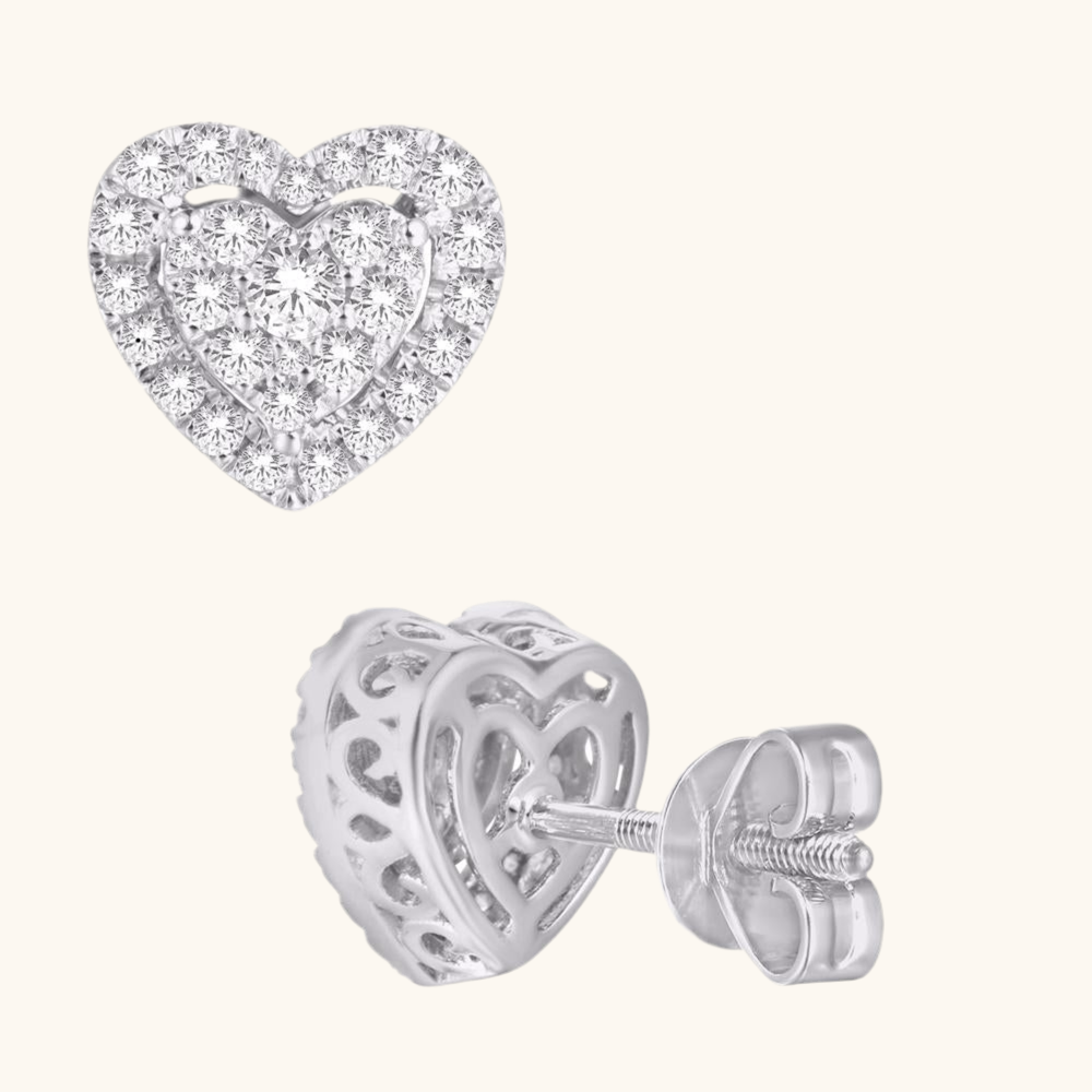 White Gold Diamond Heart Earrings 14K