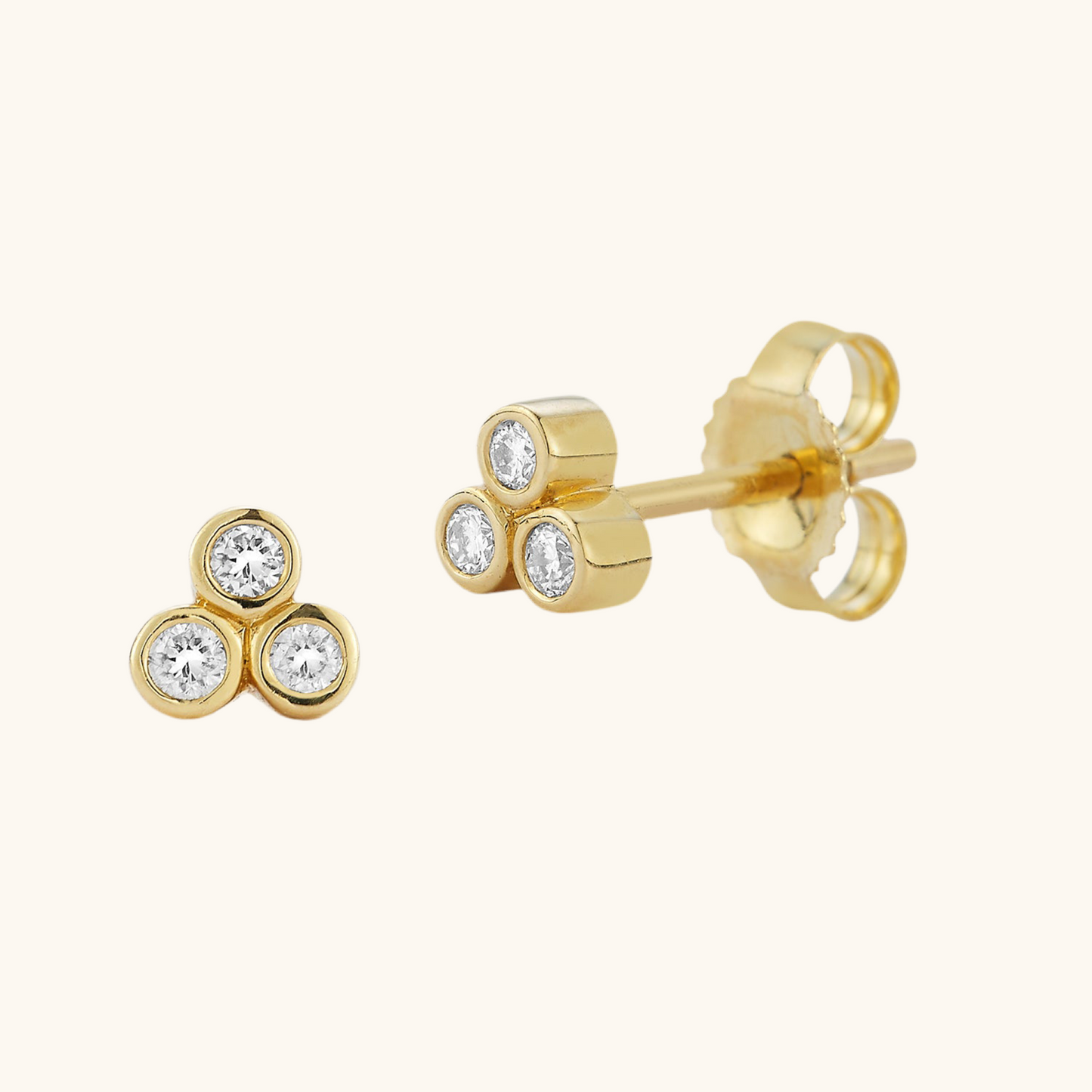 3 Diamond Cluster Bezel Set Studs