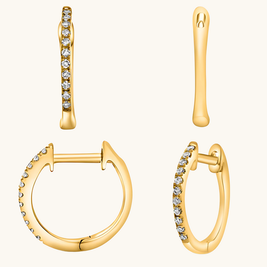Yellow Gold Diamond Hoop Earrings 14K