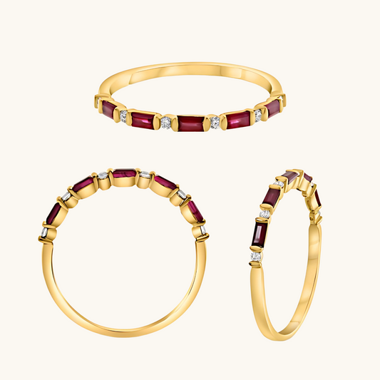 Yellow Gold Ruby & Diamond Ring 14K