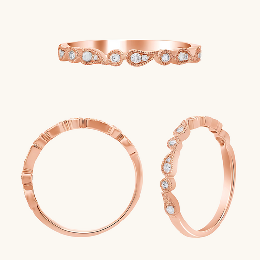 Rose Gold Diamond Ring with Milgrain Detail 14K