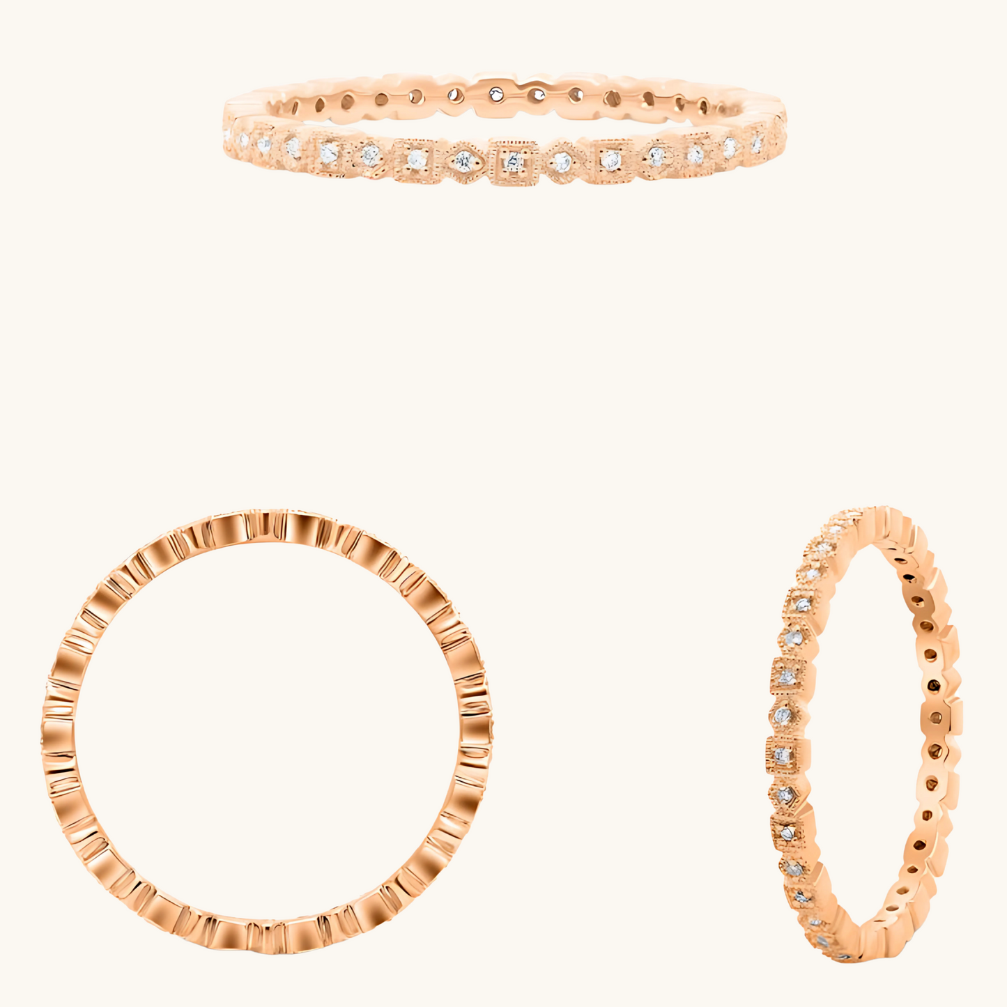 Rose Gold Geometric Eternity Band 14K