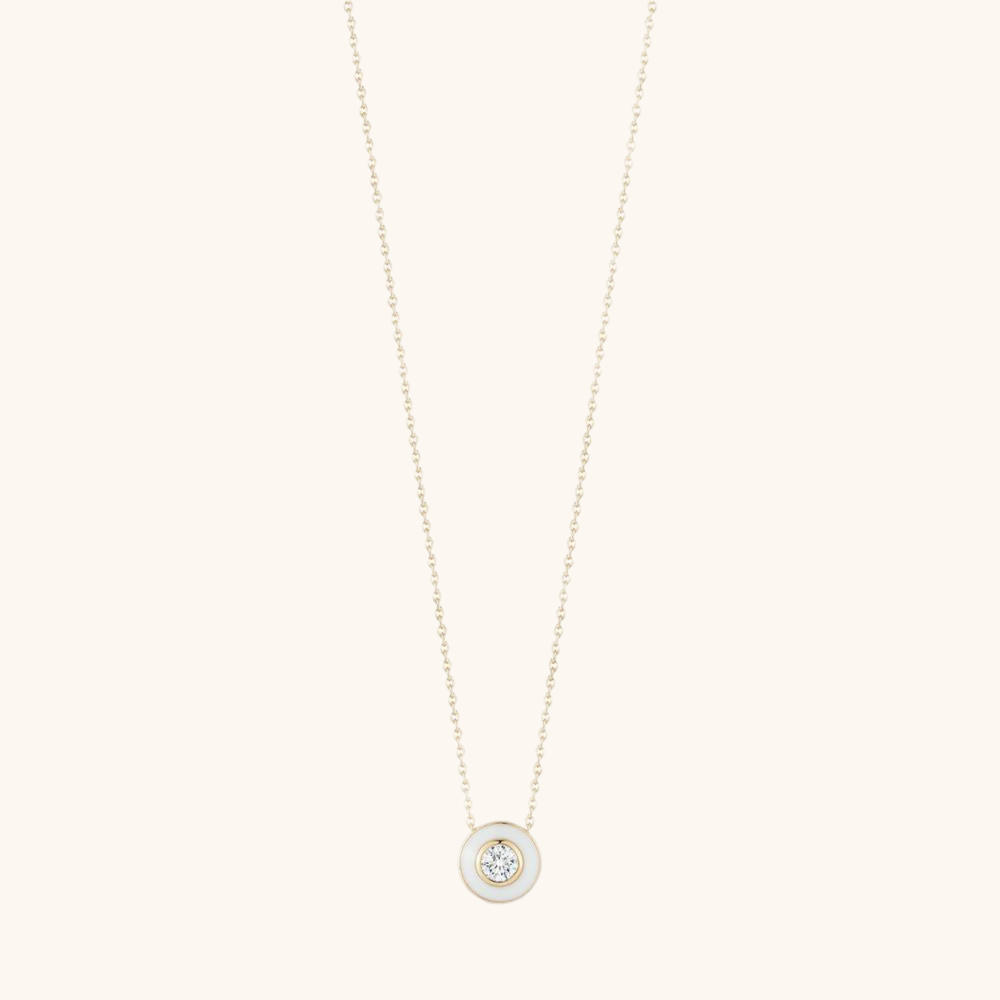 White Enamel with One Diamond Pendant