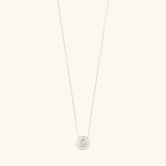 White Enamel with One Diamond Pendant