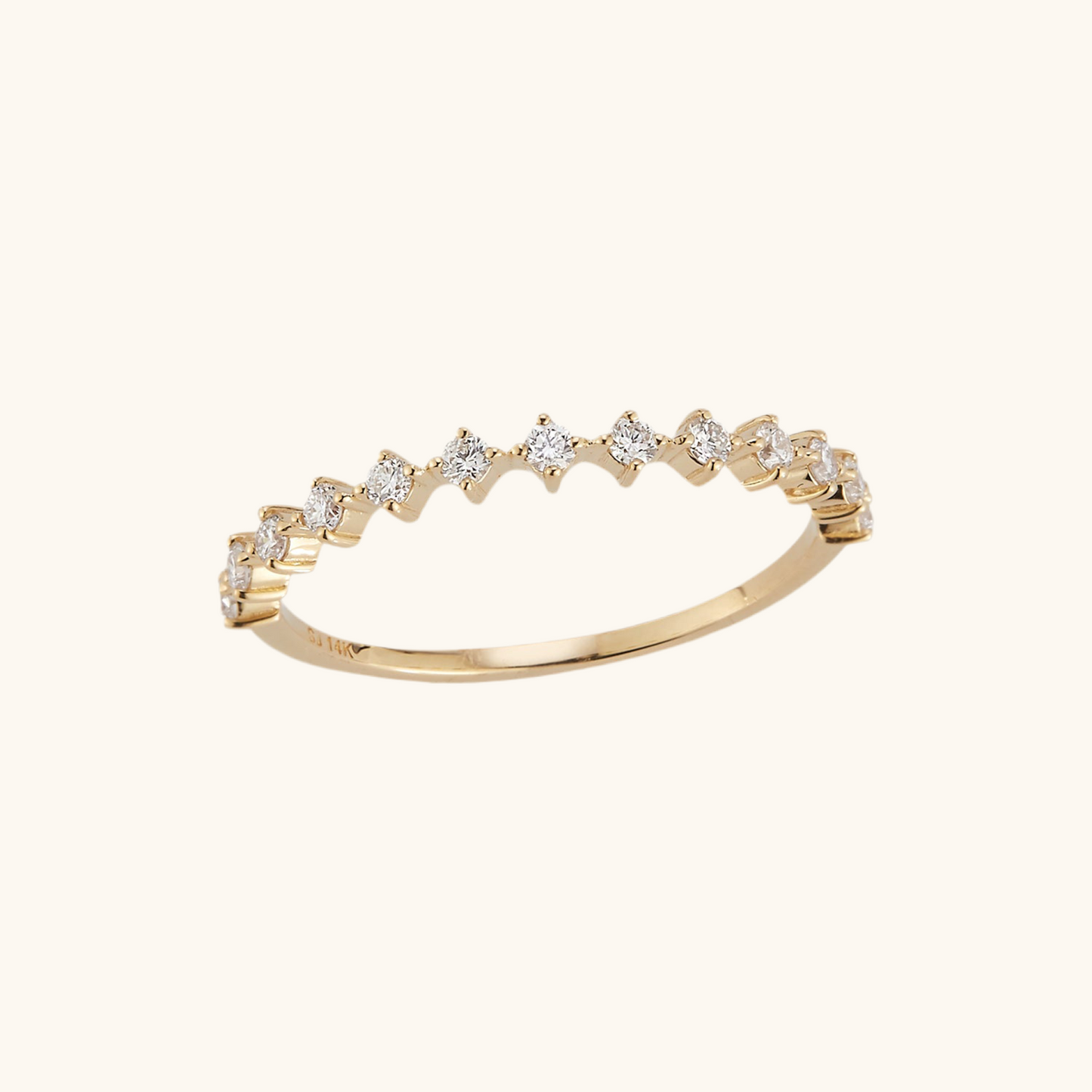 Yellow Gold Half Way Diamond Prong Ring 14K