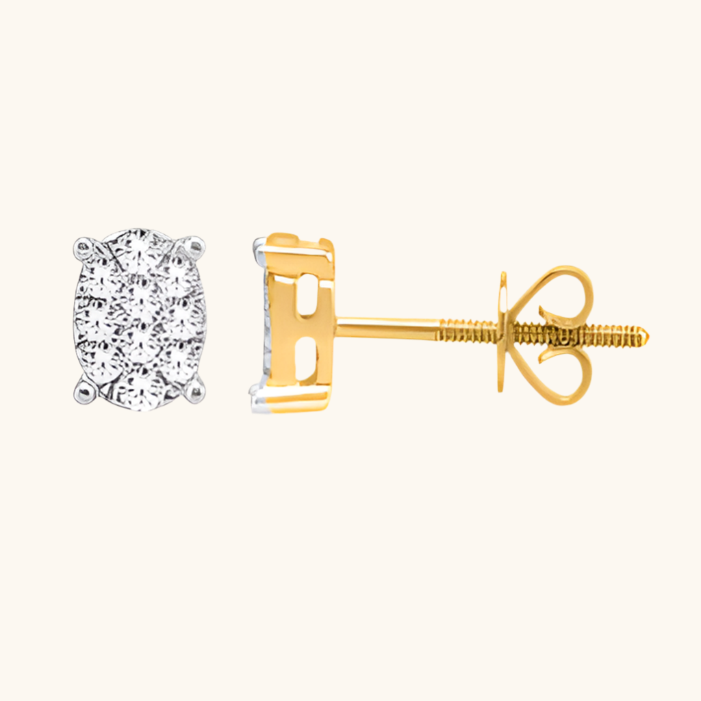 Yellow Gold Diamond Oval Earrings 14K