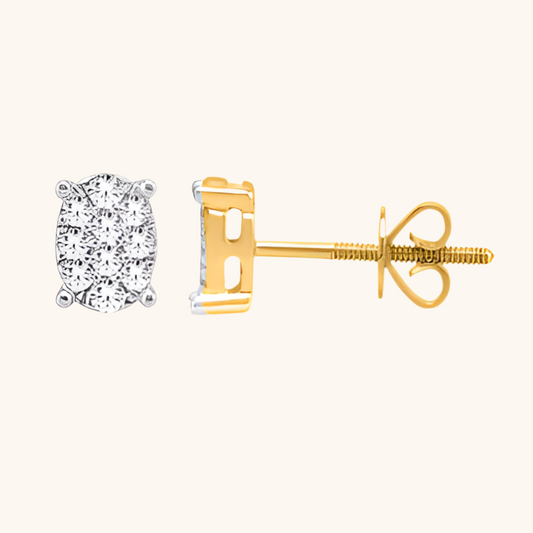 Yellow Gold Diamond Oval Earrings 14K