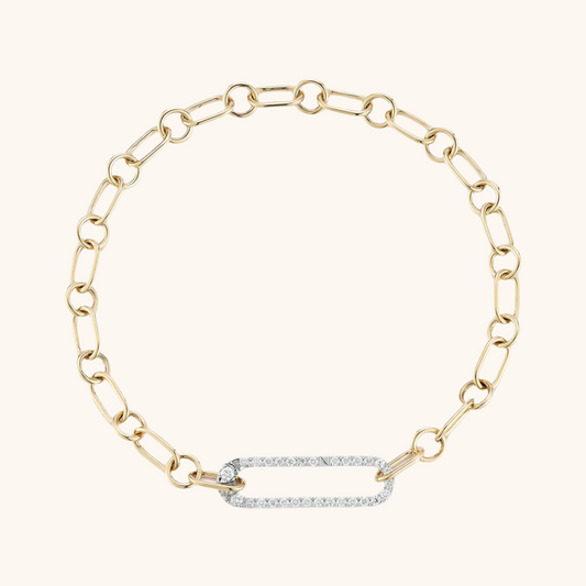 Two-Tone Paperclip Bracelet with Pavé Clasp 14K