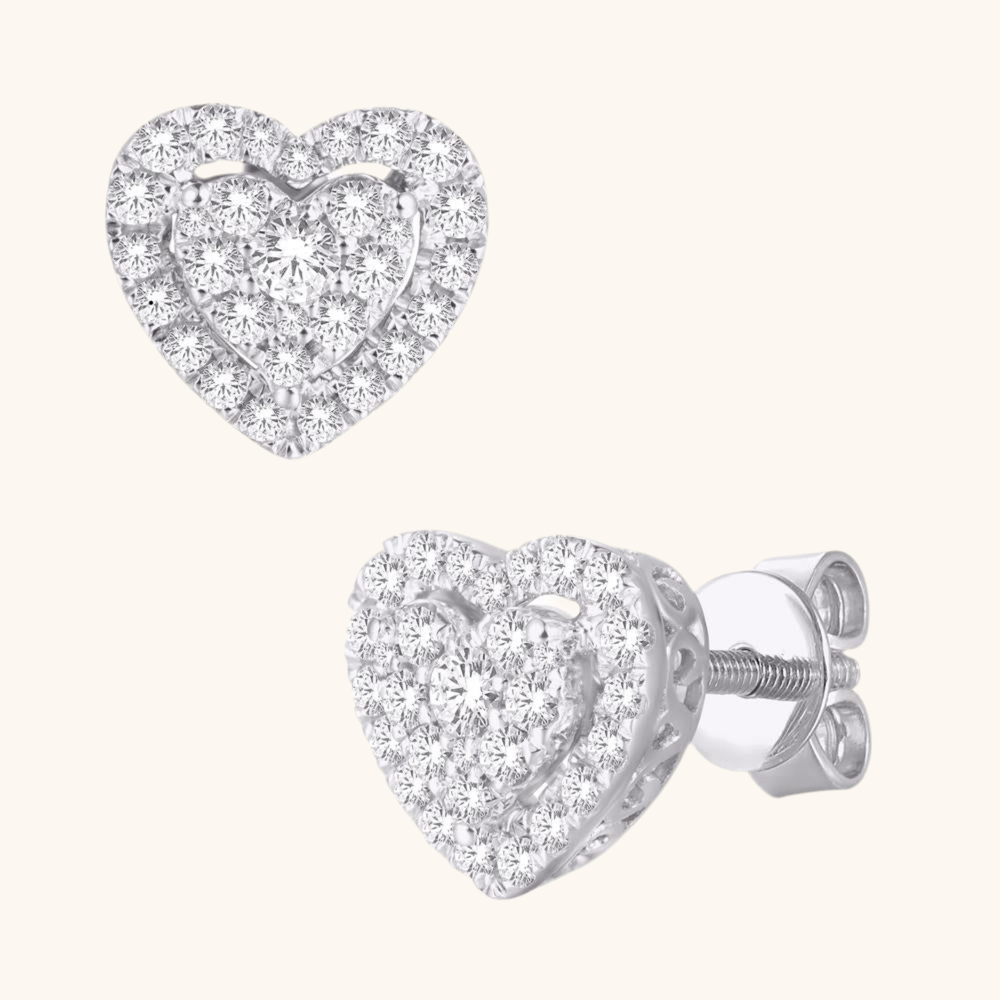 White Gold Diamond Heart Earrings 14K