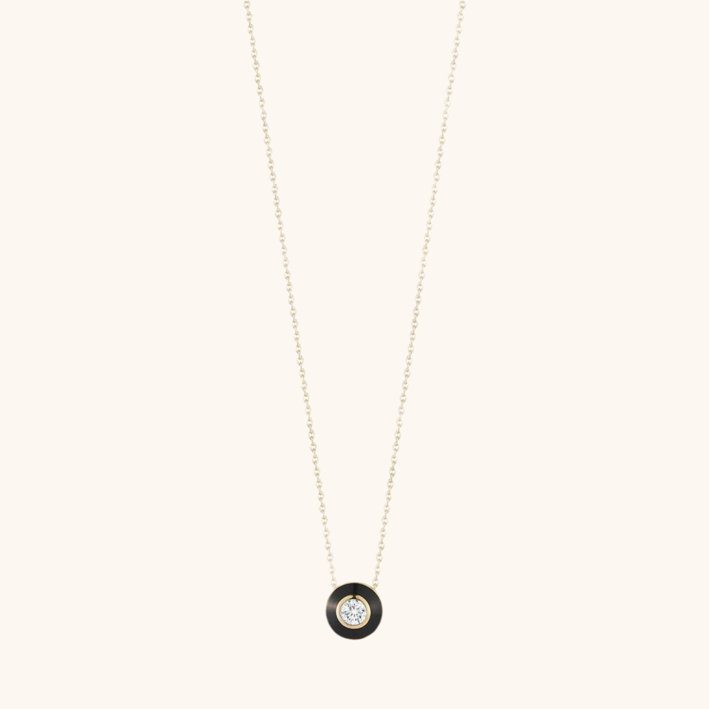 Black Enamel with One Diamond Pendant