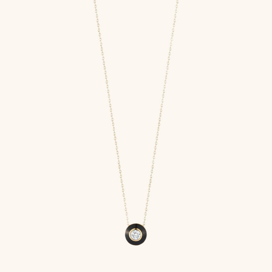 Black Enamel with One Diamond Pendant