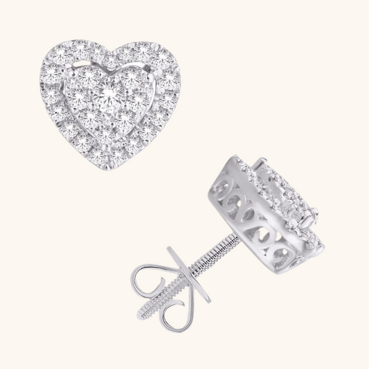 White Gold Diamond Heart Earrings 14K