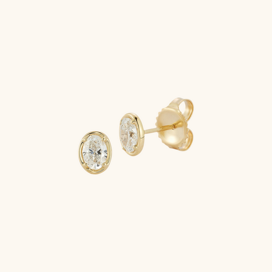 Oval Flat Rim Bezel Earrings 14K