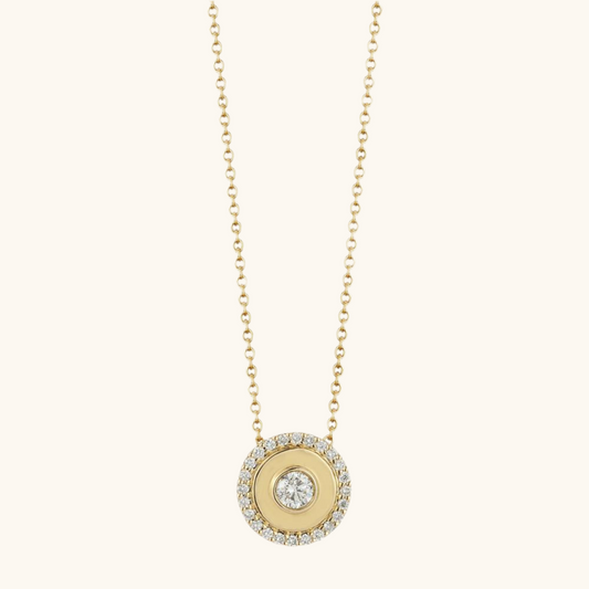 Round Halo Diamond Bezel Pendant
