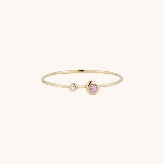 Two Bezel Diamond and Pink Sapphire Thin Band