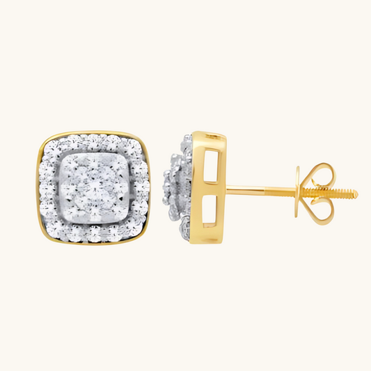 Yellow Gold Diamond Cushion Earrings 14K