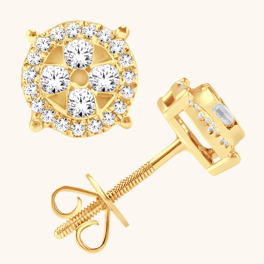 Yellow Gold Diamond Round Earrings 14K