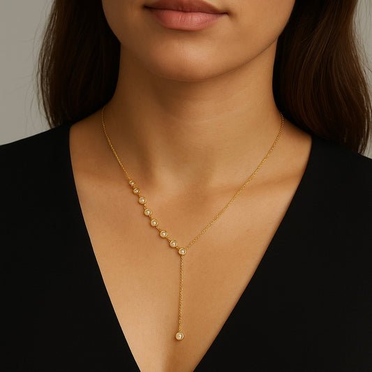 Half Plain Bezel Diamonds by the Yard Drop Necklace