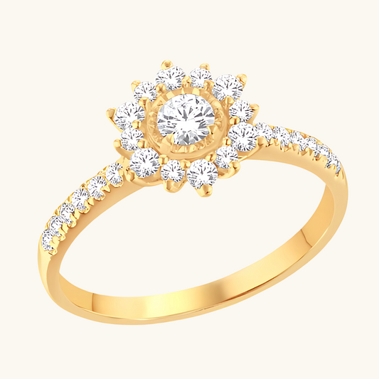 Yellow Gold Diamond Flower Ring 14K
