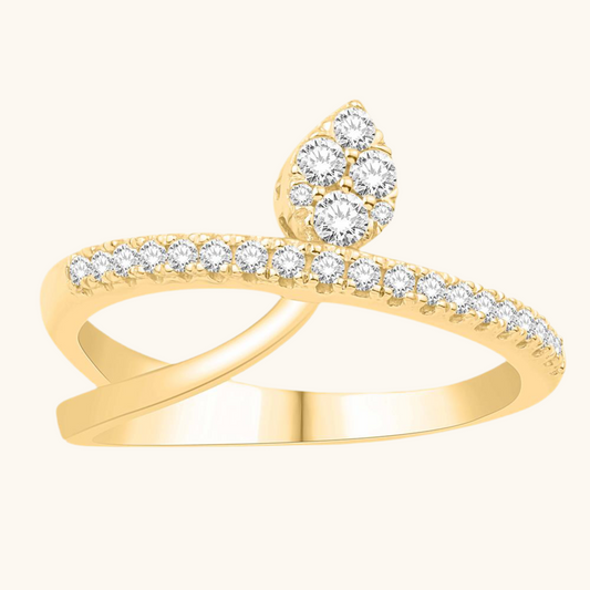 Yellow Gold Bypass Pear Ring 14K