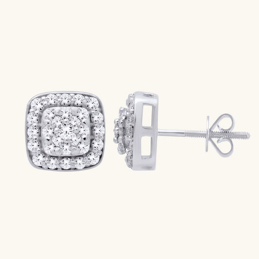 White Gold Diamond Cushion Earrings 14K