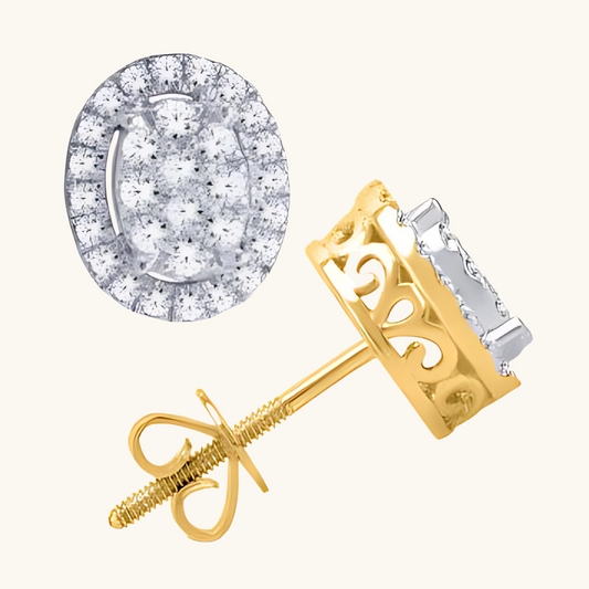Yellow Gold Diamond Oval Earrings 14K