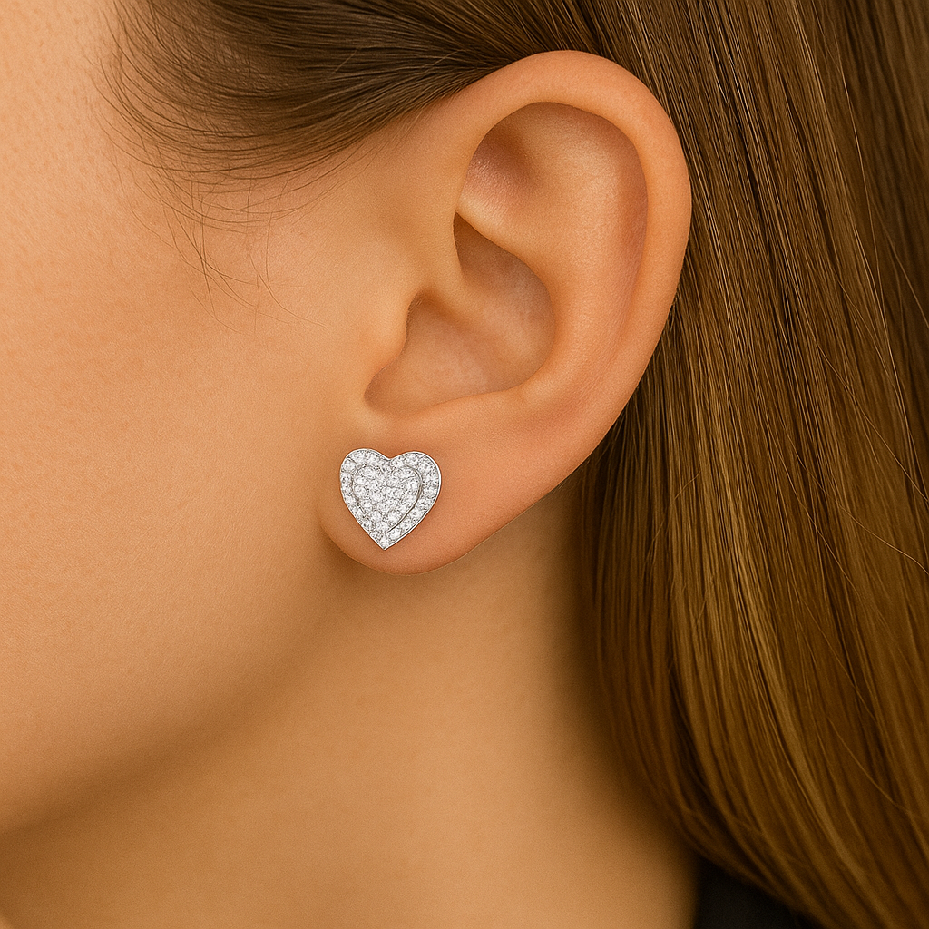 White Gold Diamond Heart Earrings 14K