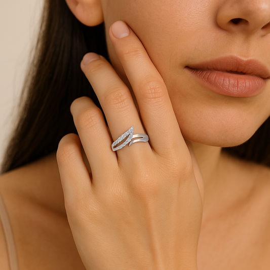 White Gold Diamond Curve Ring 14K