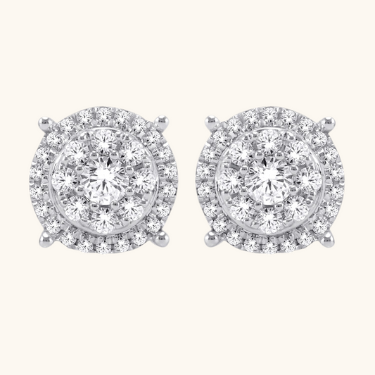 White Gold Diamond Round Earrings 14K