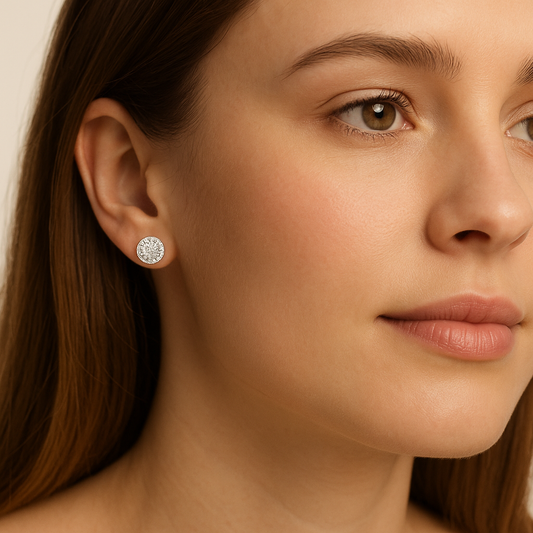 White Gold Diamond Round Earrings 14K