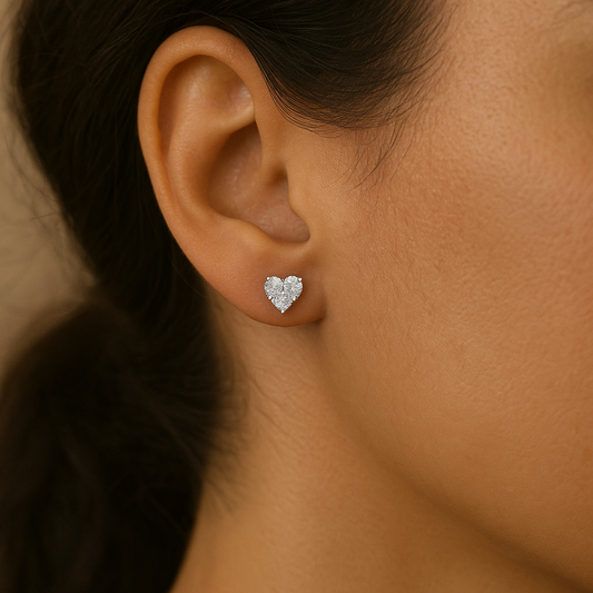 Yellow Gold Diamond Heart Earrings 14K