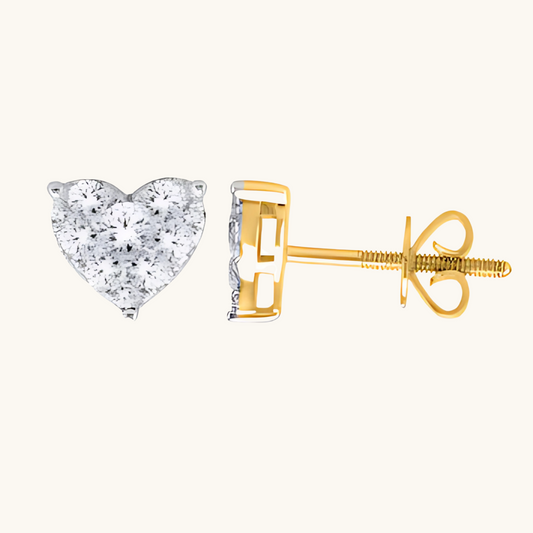 Yellow Gold Diamond Heart Earrings 14K