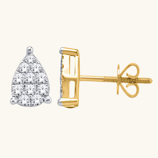 Yellow Gold Diamonds Pear Earrings 14K