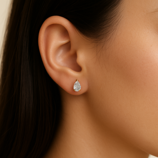 Yellow Gold Diamonds Pear Earrings 14K