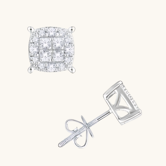 White Gold Diamond Cushion Earrings 14K