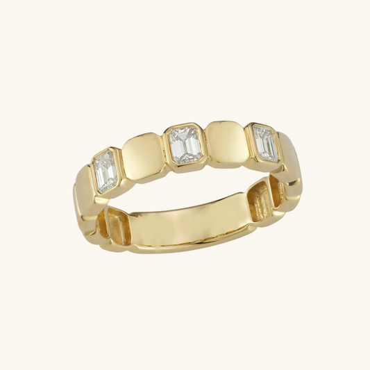 Bezel Emerald Diamond and Gold Ring