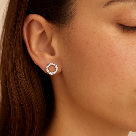 White Gold Diamond Open Circle Studs 14K