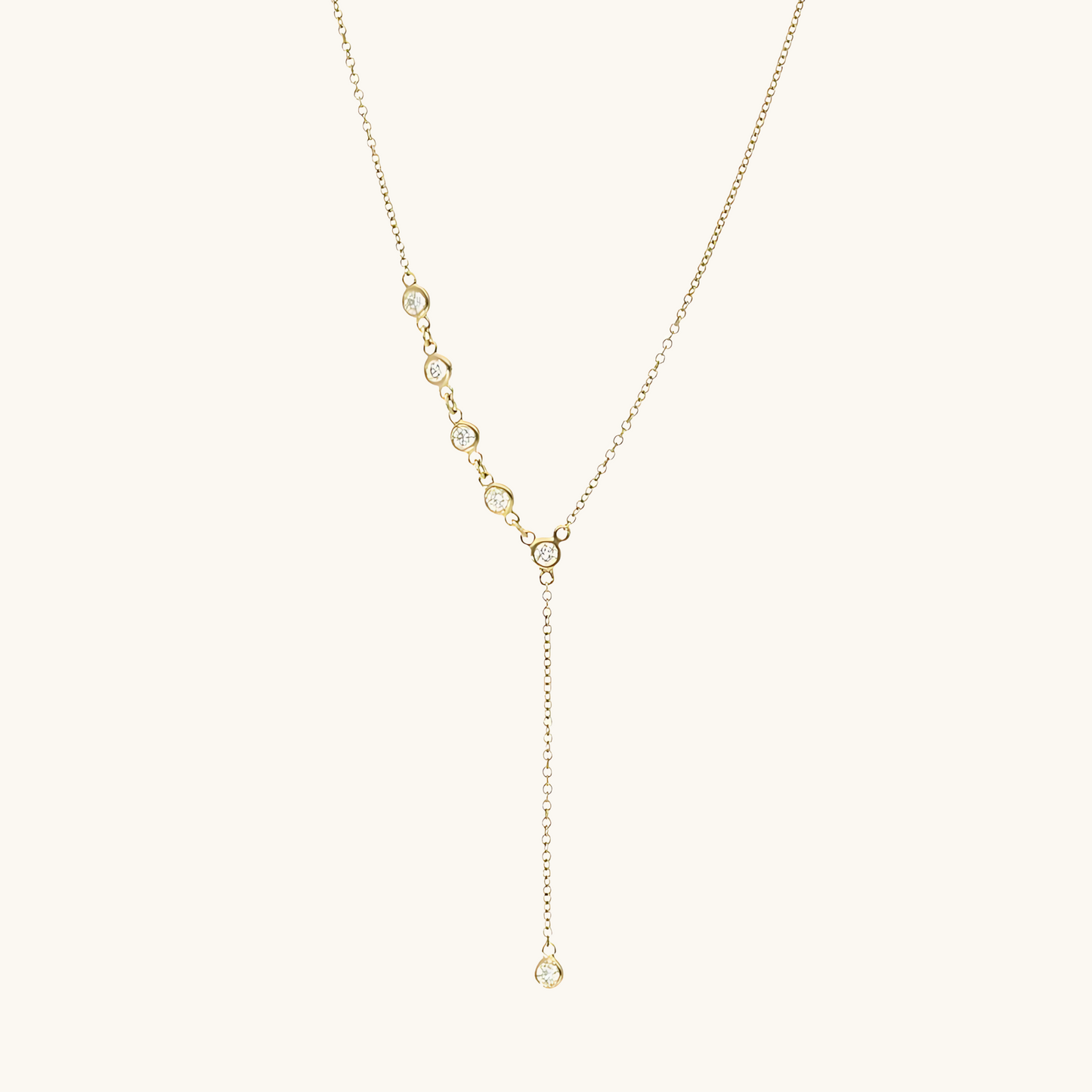 Half Plain Bezel Diamonds by the Yard Drop Necklace