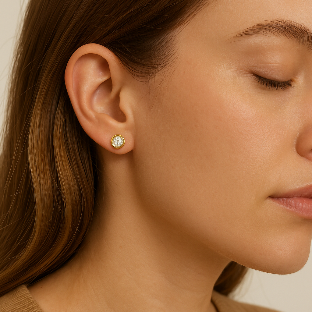 Yellow Gold Round Flat Rim Bezel Earrings 14K
