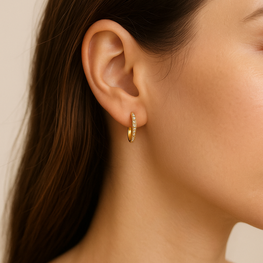 Yellow Gold Diamond Hoop Earrings 14K